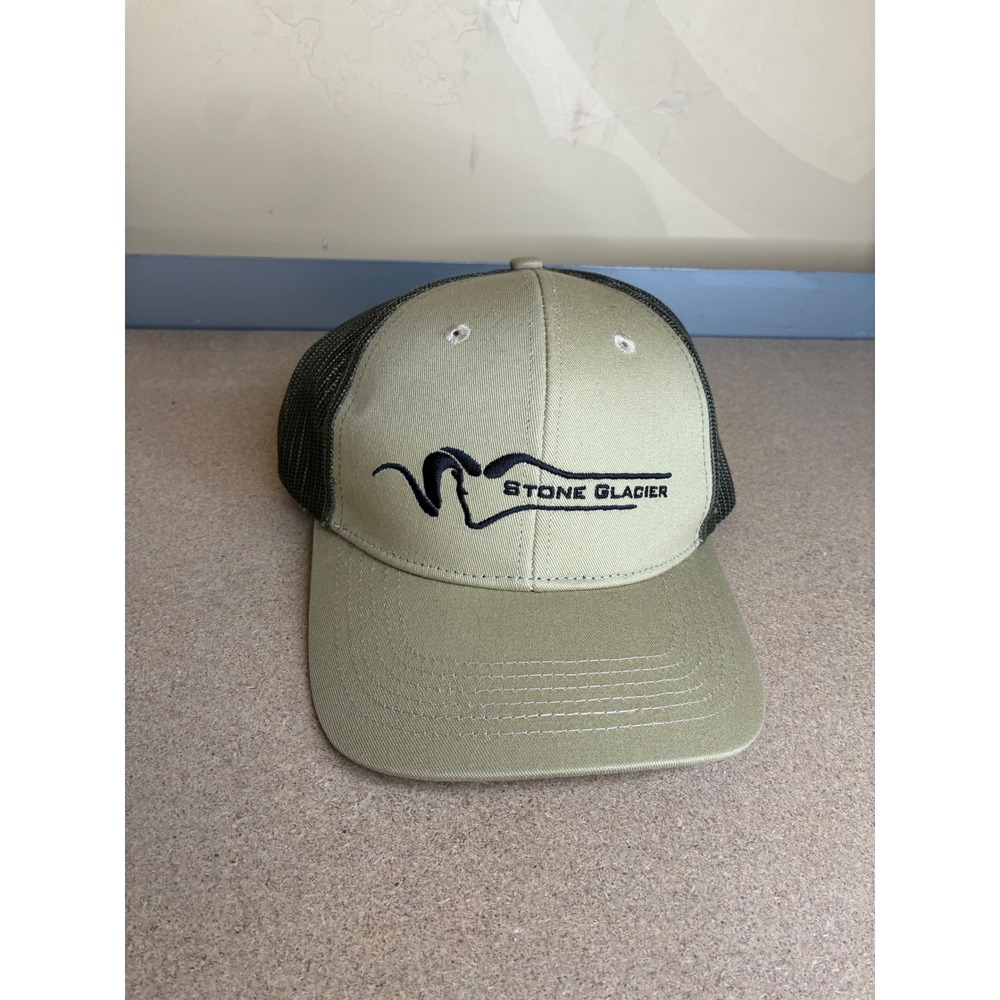 Stone Glacier Ram Logo Trucker Hat Tan Olive Green Mesh Snapback Ultralight Cap